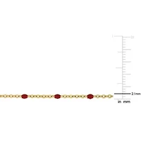 Red Enamel Bead Station Necklace in Yellow Plated Sterling Silver