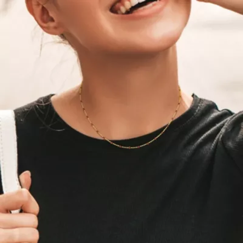 Red Enamel Bead Station Necklace in Yellow Plated Sterling Silver