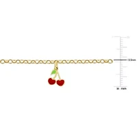 2MM Cherry Enamel Charm Rolo Chain Bracelet in Yellow Plated Sterling Silver