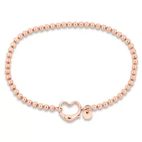 Bead Link Bracelet with Heart Clasp in Rose Plated Sterling Silver - 7.5"