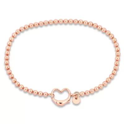Bead Link Bracelet with Heart Clasp in Rose Plated Sterling Silver - 9"