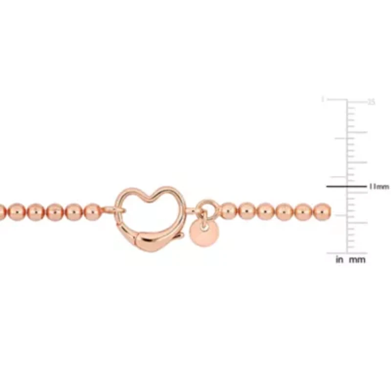 Bead Link Bracelet with Heart Clasp in Rose Plated Sterling Silver - 9"