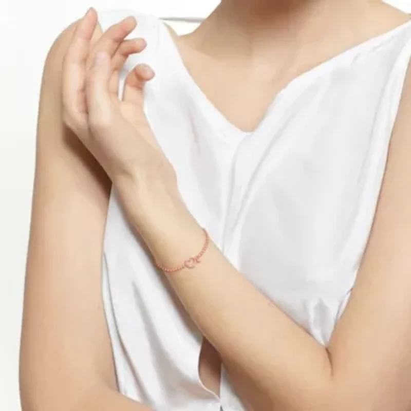 Bead Link Bracelet with Heart Clasp in Rose Plated Sterling Silver - 9"