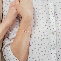 Paper Clip Link Bracelet with Double Heart Clasp in Rose Plated Sterling Silver - 7.5"