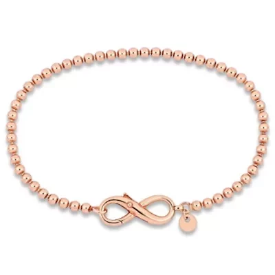 Bead Link Bracelet with Infinity Clasp in Rose Plated Sterling Silver - 7.5"