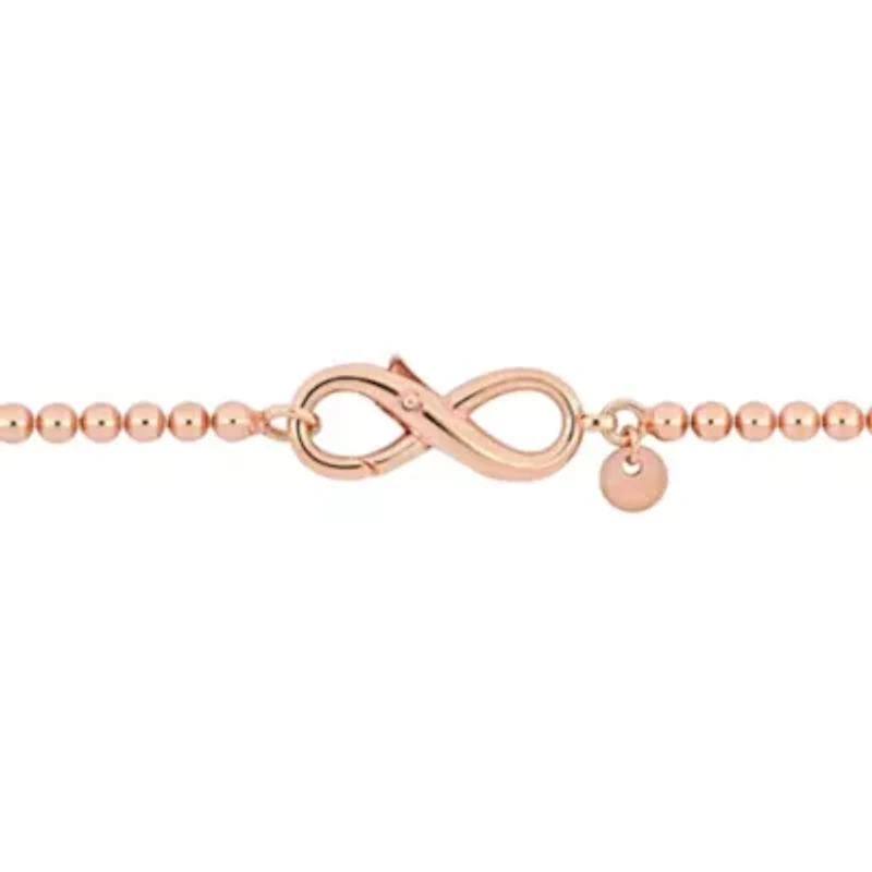 Bead Link Bracelet with Infinity Clasp in Rose Plated Sterling Silver - 7.5"