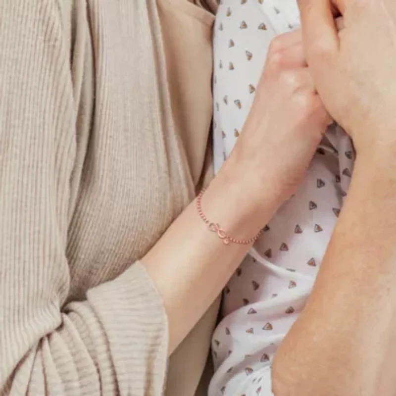 Bead Link Bracelet with Infinity Clasp in Rose Plated Sterling Silver - 7.5"