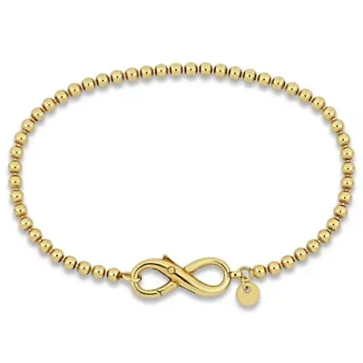 Bead Link Bracelet with Infinity Clasp in Yellow Plated Sterling Silver - 7.5"