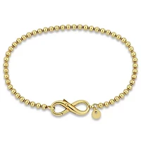 Bead Link Bracelet with Infinity Clasp in Yellow Plated Sterling Silver - 7.5"