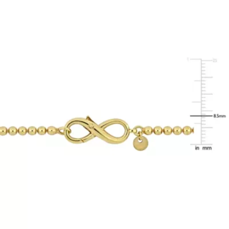 Bead Link Bracelet with Infinity Clasp in Yellow Plated Sterling Silver - 7.5"