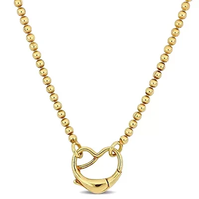 Bead Link Necklace with Heart Clasp in Yellow Plated Sterling Silver - 16"