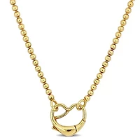 Bead Link Necklace with Heart Clasp in Yellow Plated Sterling Silver - 16"