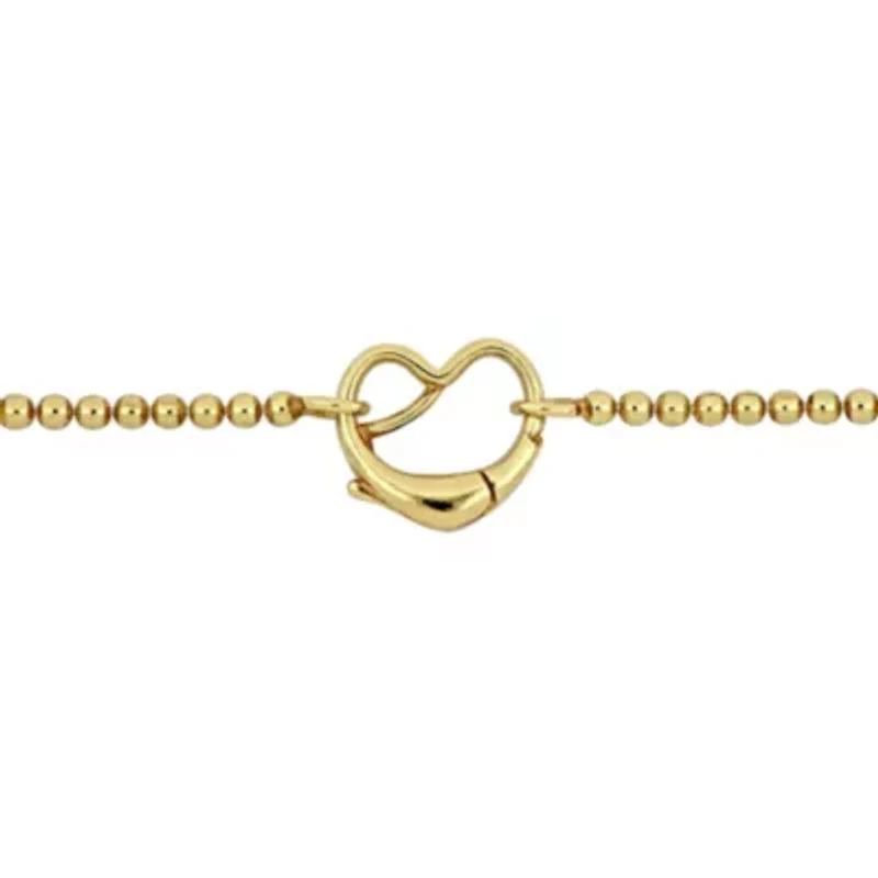 Bead Link Necklace with Heart Clasp in Yellow Plated Sterling Silver - 16"