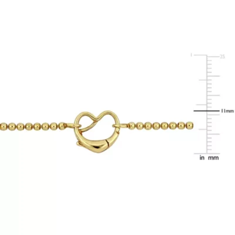 Bead Link Necklace with Heart Clasp in Yellow Plated Sterling Silver - 16"