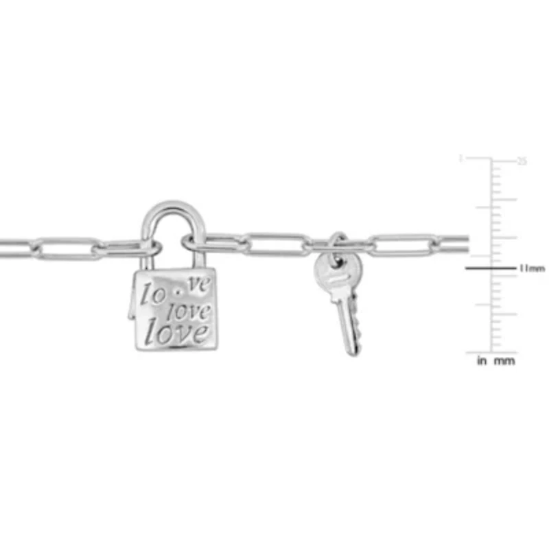 Paper Clip Link Charm Bracelet with Lock Clasp in Sterling Silver