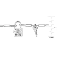 Paper Clip Link Charm Bracelet with Lock Clasp in Sterling Silver