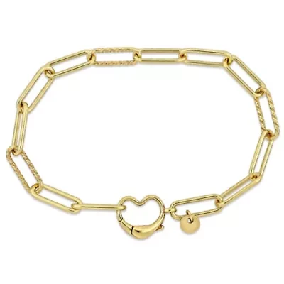 Paper Clip Link Bracelet with Heart Clasp in Yellow Plated Sterling Silver - 7"