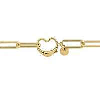 Paper Clip Link Bracelet with Heart Clasp in Yellow Plated Sterling Silver - 7"