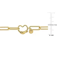 Paper Clip Link Bracelet with Heart Clasp in Yellow Plated Sterling Silver - 7"