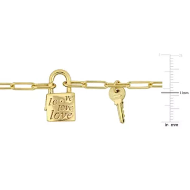 Paper Clip Link Bracelet with Lock Clasp in Yellow Plated Sterling Silver