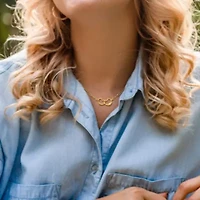 Paper Clip Link Necklace with Double Heart Clasp in Yellow Plated Sterling Silver - 16"