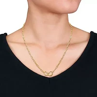 Paper Clip Link Necklace with Double Heart Clasp in Yellow Plated Sterling Silver - 20"