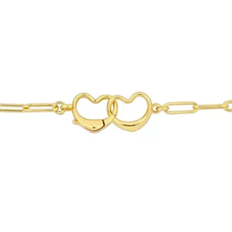 Paper Clip Link Necklace with Double Heart Clasp in Yellow Plated Sterling Silver - 20"