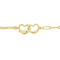 Paper Clip Link Necklace with Double Heart Clasp in Yellow Plated Sterling Silver - 20"