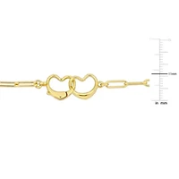 Paper Clip Link Necklace with Double Heart Clasp in Yellow Plated Sterling Silver - 20"