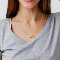 Paper Clip Link Necklace with Double Heart Clasp in Yellow Plated Sterling Silver - 20"