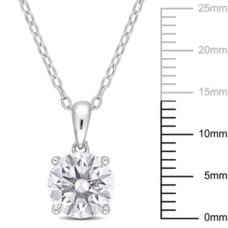 Lab Created Created White Sapphire Solitaire Classic Basket Setting Pendant with Chain in Sterling Silver