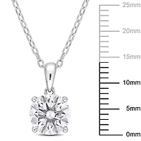 Lab Created Created White Sapphire Solitaire Classic Basket Setting Pendant with Chain in Sterling Silver