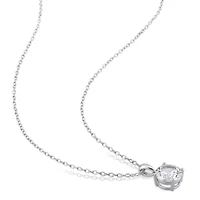 Lab Created Created White Sapphire Solitaire Classic Basket Setting Pendant with Chain in Sterling Silver