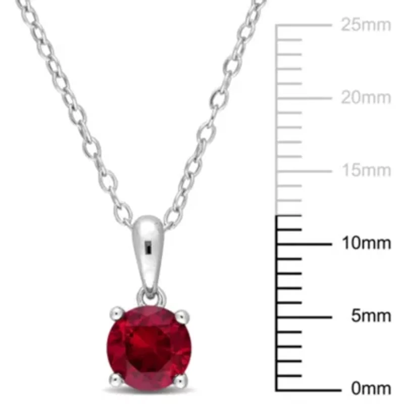 Lab Created Created Ruby Solitaire Classic Basket Setting Pendant with Chain in Sterling Silver