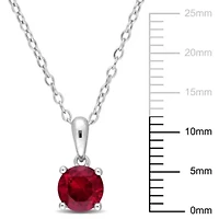 Lab Created Created Ruby Solitaire Classic Basket Setting Pendant with Chain in Sterling Silver