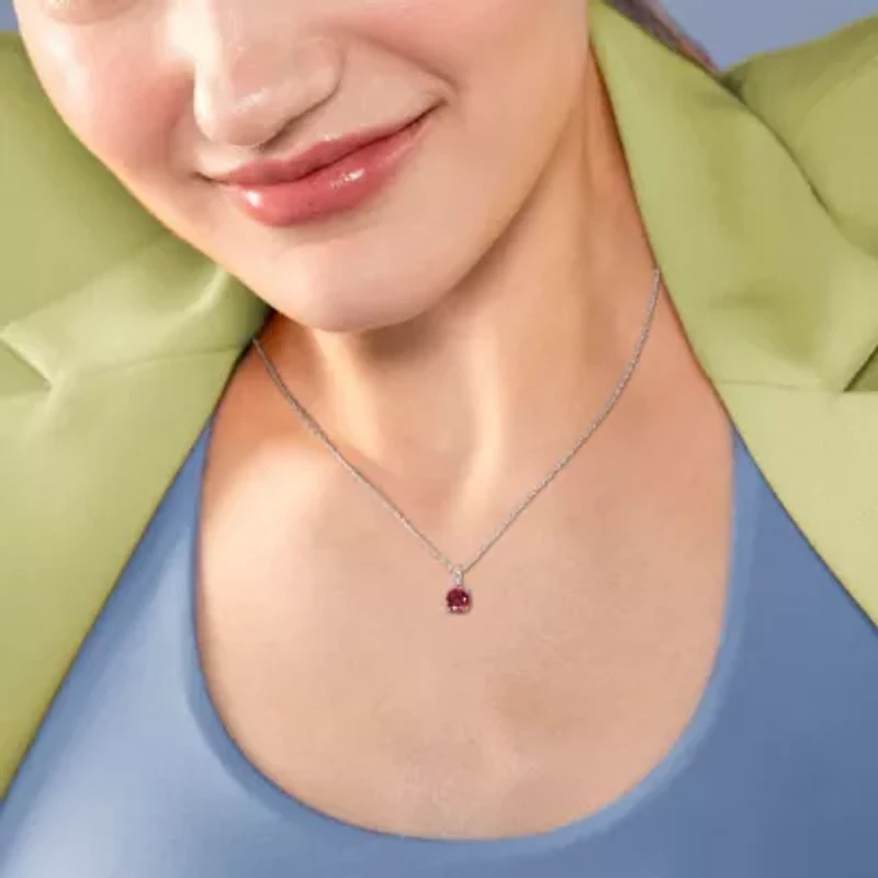 Lab Created Created Ruby Solitaire Classic Basket Setting Pendant with Chain in Sterling Silver