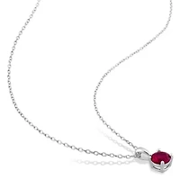 Lab Created Created Ruby Solitaire Classic Basket Setting Pendant with Chain in Sterling Silver
