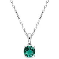 Lab Created Created Emerald Solitaire Classic Basket Setting Pendant with Chain in Sterling Silver