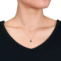 Lab Created Created Emerald Solitaire Classic Basket Setting Pendant with Chain in Sterling Silver