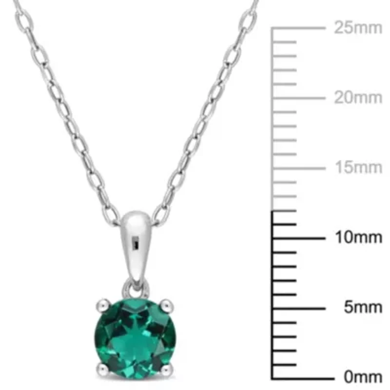 Lab Created Created Emerald Solitaire Classic Basket Setting Pendant with Chain in Sterling Silver