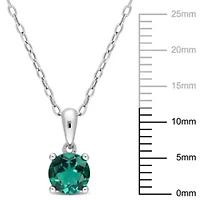 Lab Created Created Emerald Solitaire Classic Basket Setting Pendant with Chain in Sterling Silver