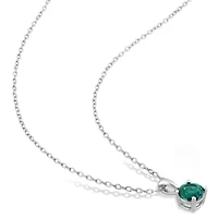Lab Created Created Emerald Solitaire Classic Basket Setting Pendant with Chain in Sterling Silver