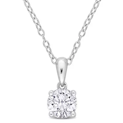 White Topaz Solitaire Classic Basket Setting Pendant with Chain in Sterling Silver