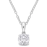 White Topaz Solitaire Classic Basket Setting Pendant with Chain in Sterling Silver