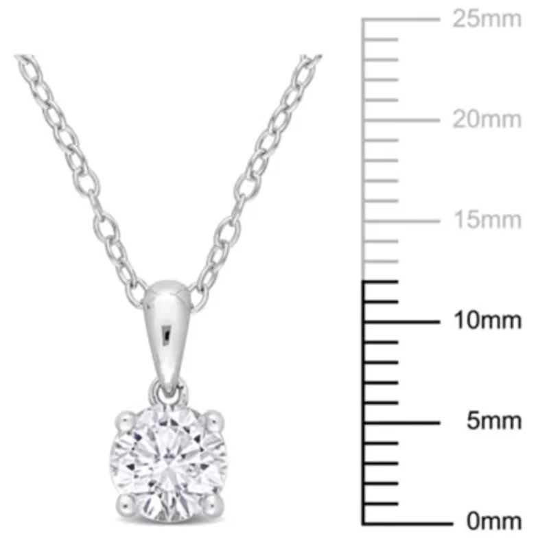 White Topaz Solitaire Classic Basket Setting Pendant with Chain in Sterling Silver