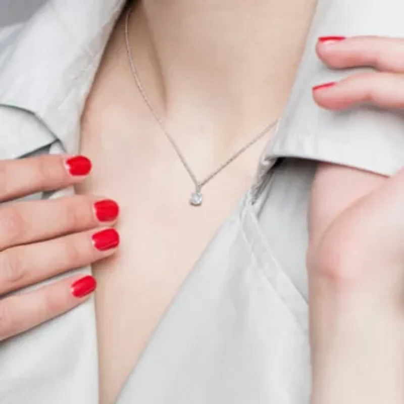 White Topaz Solitaire Classic Basket Setting Pendant with Chain in Sterling Silver