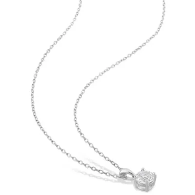 White Topaz Solitaire Classic Basket Setting Pendant with Chain in Sterling Silver