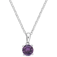 Lab Created Simulated Alexandrite Solitaire Classic Basket Setting Pendant with Chain in Sterling Silver