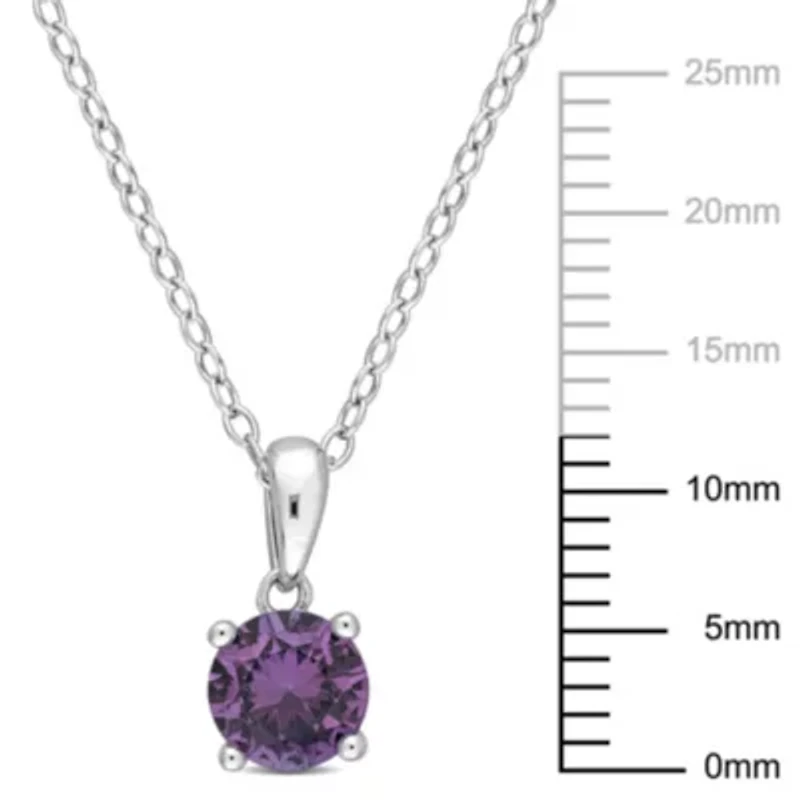 Lab Created Simulated Alexandrite Solitaire Classic Basket Setting Pendant with Chain in Sterling Silver