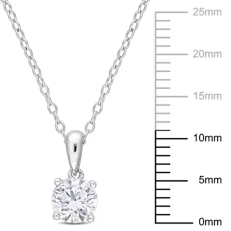 Lab Created Created White Sapphire Solitaire Classic Basket Setting Pendant with Chain in Sterling Silver